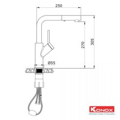 Vòi rửa bát Konox rút dây Artan Gold