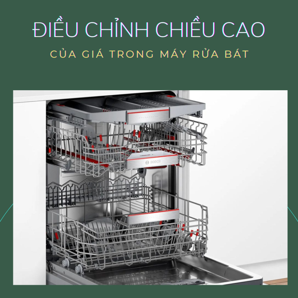 điều chỉnh chiều cao của giá trong máy rửa bát